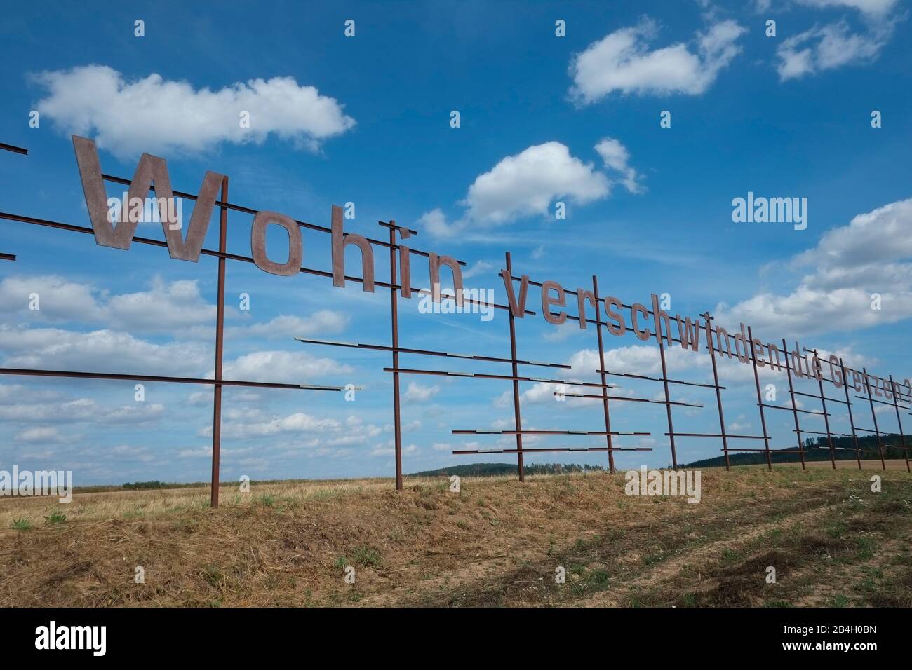 Large sign in German is placed on near the border of Czech Republic and Austria Stock Photo
