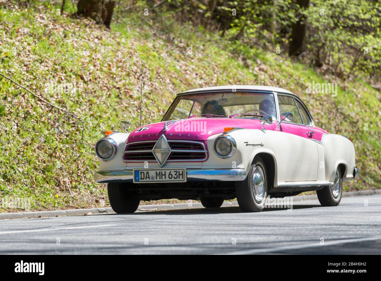 Michelstadt, Hesse, Germany, Borgward Isabella Coupe, ca built in 1957 at the Osterglockenfahrt in Odenwaldkreis, 1500 cc, 44-55 kw Stock Photo