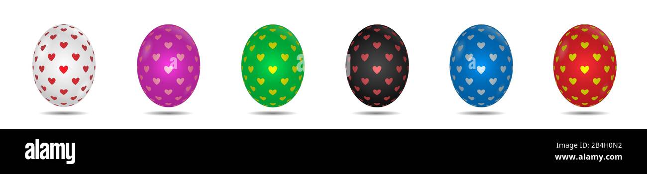 Easter eggs. Colored Easter eggs with heart symbols, Vector Stock Vector