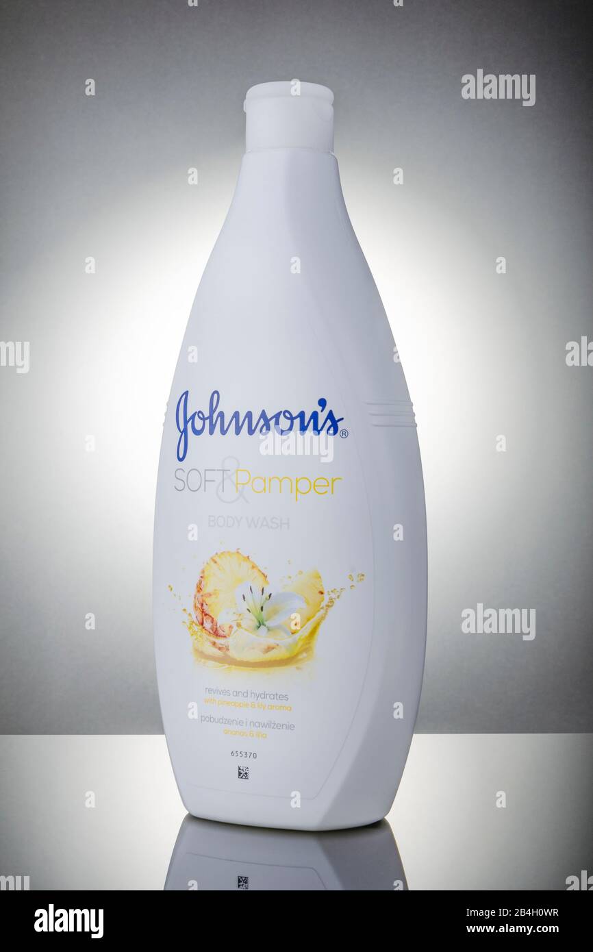 Johnsons body wash isolated on gradient background. It is produced by