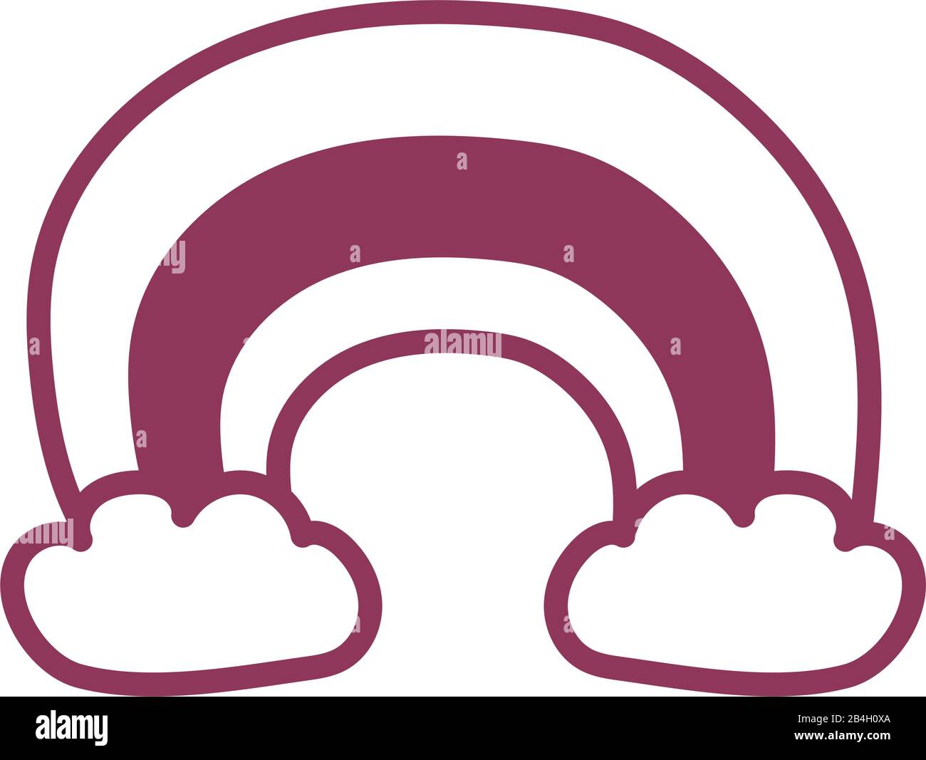 rainbow with clouds on white background, line style icon vector ...