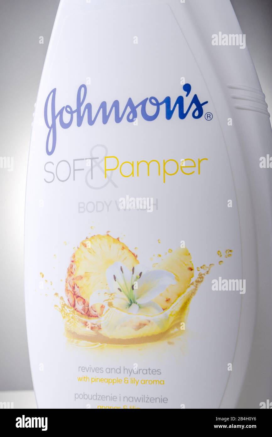 Johnsons body wash isolated on gradient background. It is produced by