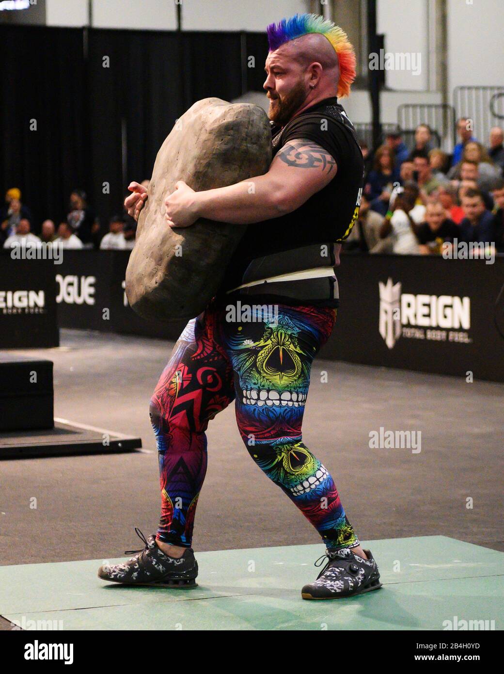 Columbus, Ohio, USA. 6th Mar, 2020. Rob Kearney competes in the hussafell  stone carry in the Arnold Strongman Classic at the Arnold Sports Festival  in Columbus, Ohio, USA. Columbus, Ohio, USA. Credit:
