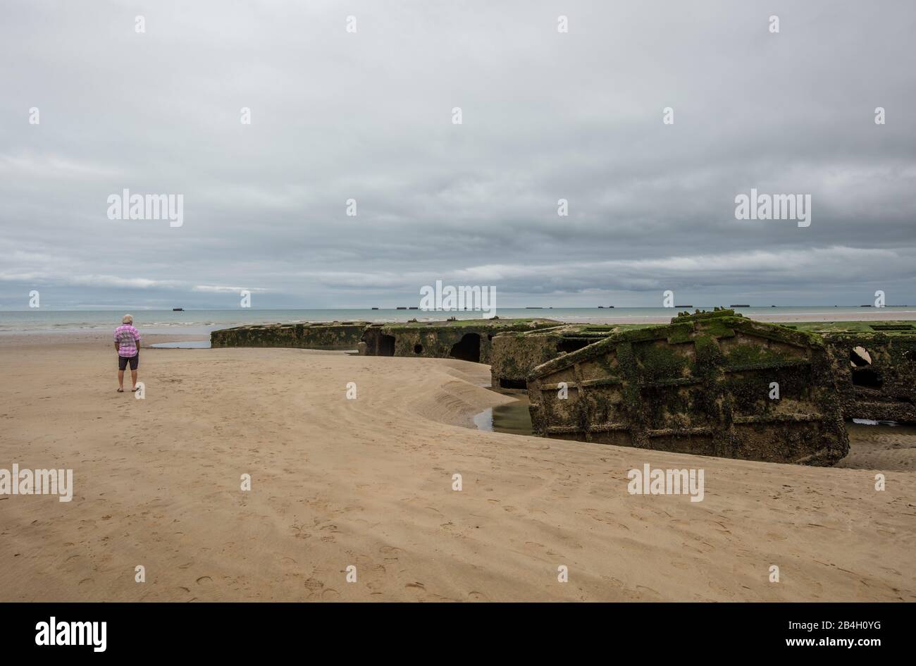 Normandy, military port, ruin, ebb tide, D-Day Stock Photo