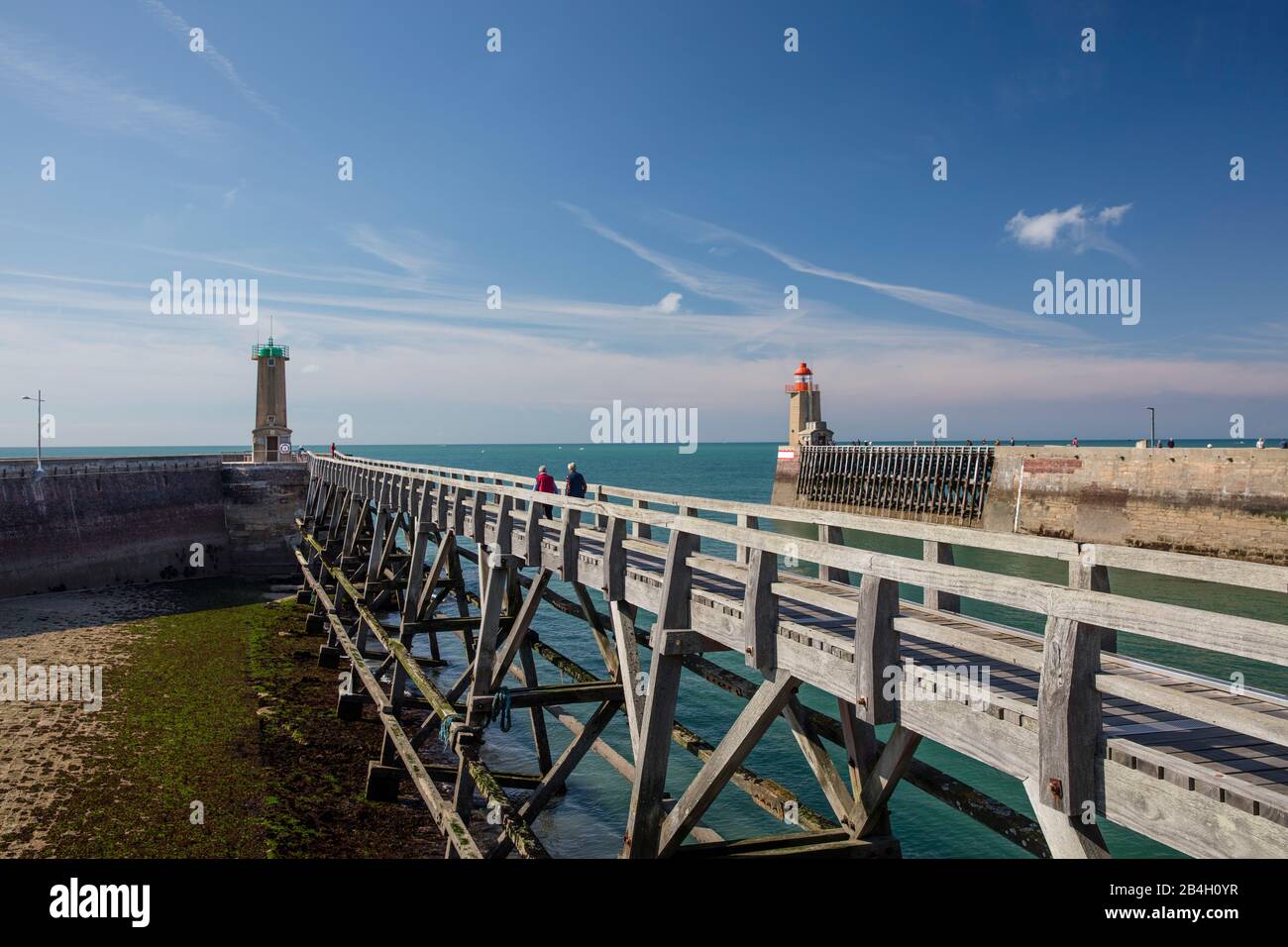 Normandy, Lighthouse, English Channel, Port, Wooden dock, Fecamp Stock Photo