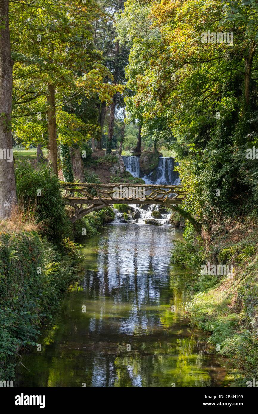 Normandy, Val de Saire, waterfall, bridge, romanticism Stock Photo