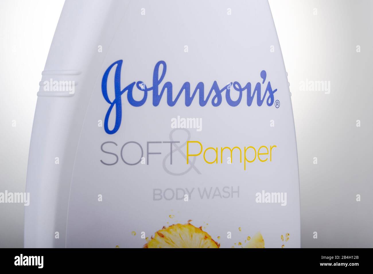 Johnsons body wash isolated on gradient background. It is produced by