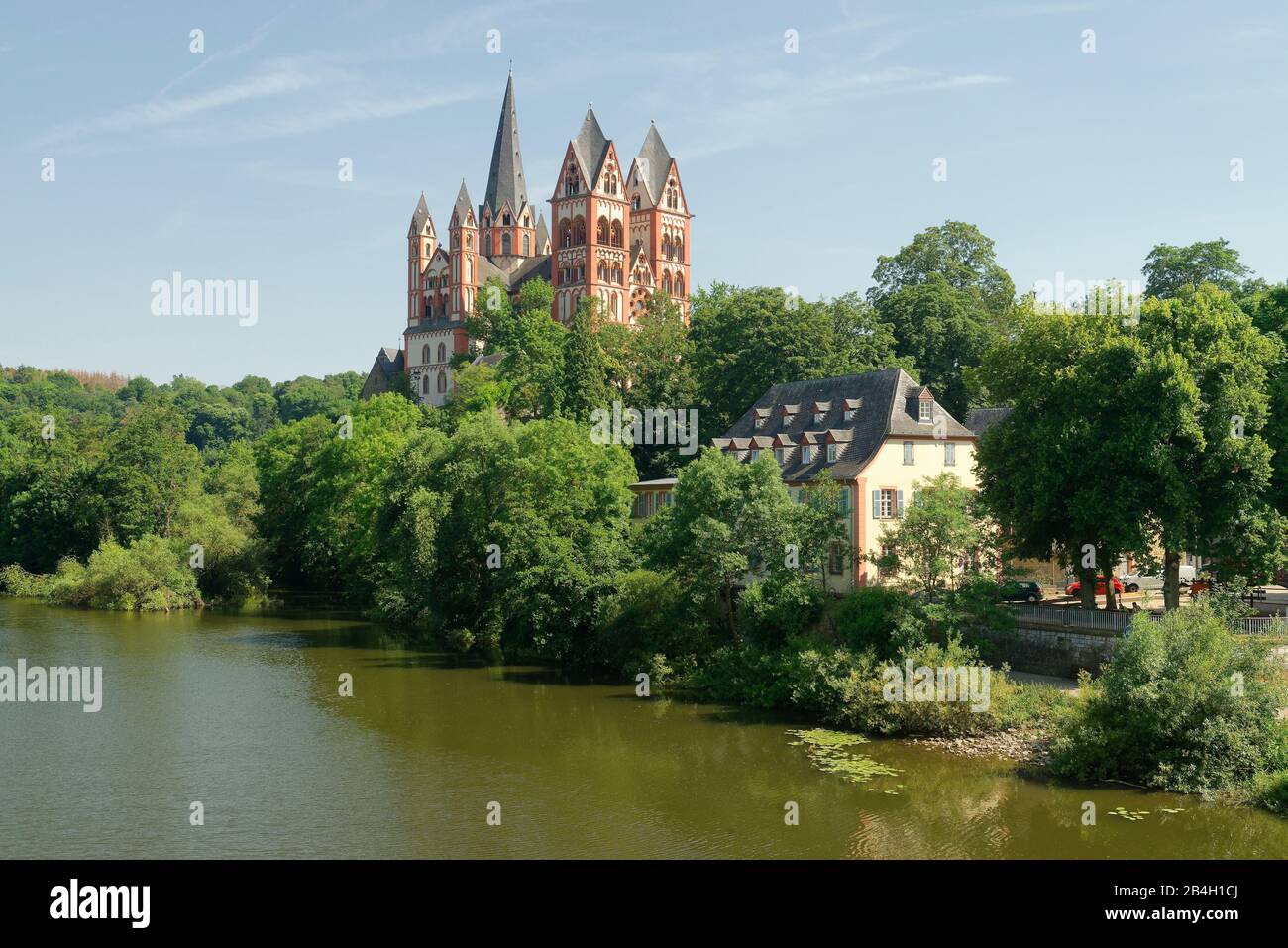 View from the Lahn Bridge to Limburg Cathedral, Limburg an der Lahn, Hesse, Germany Stock Photo