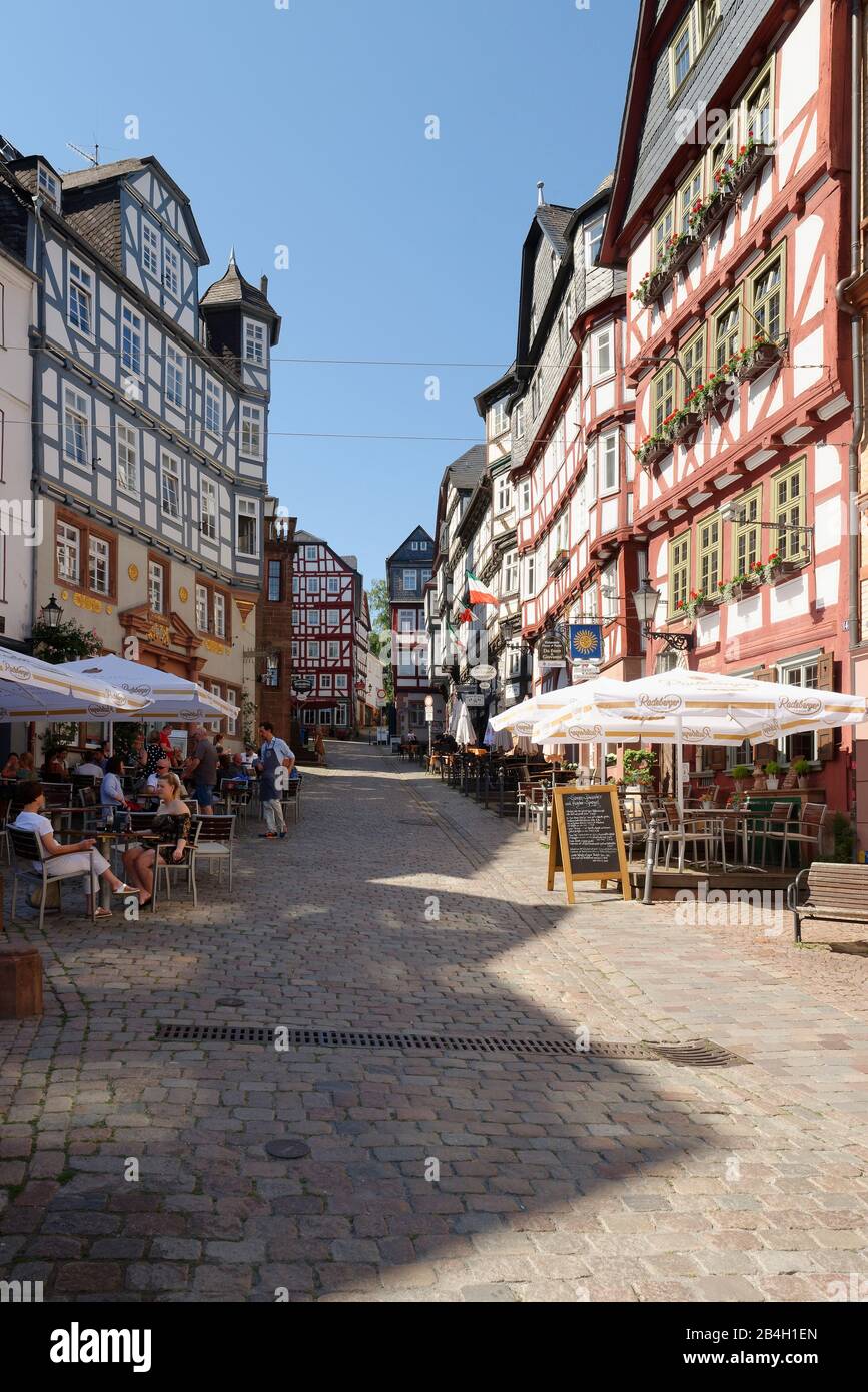 Historic halftimbered houses on the market in the old town of Marburg