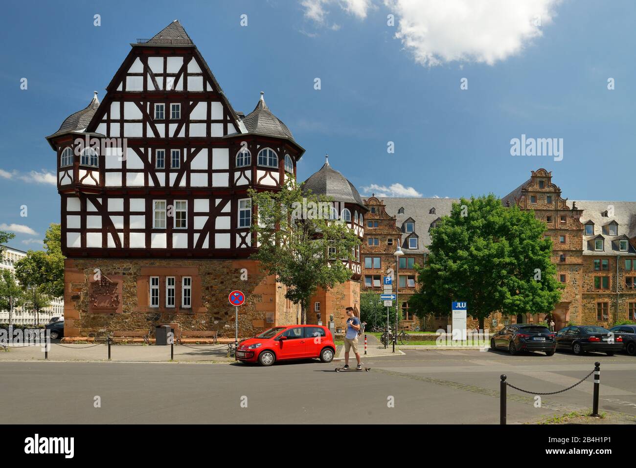 View from the fire place to the New Castle in the city center of Gießen, Gießen, Hesse, Germany Stock Photo