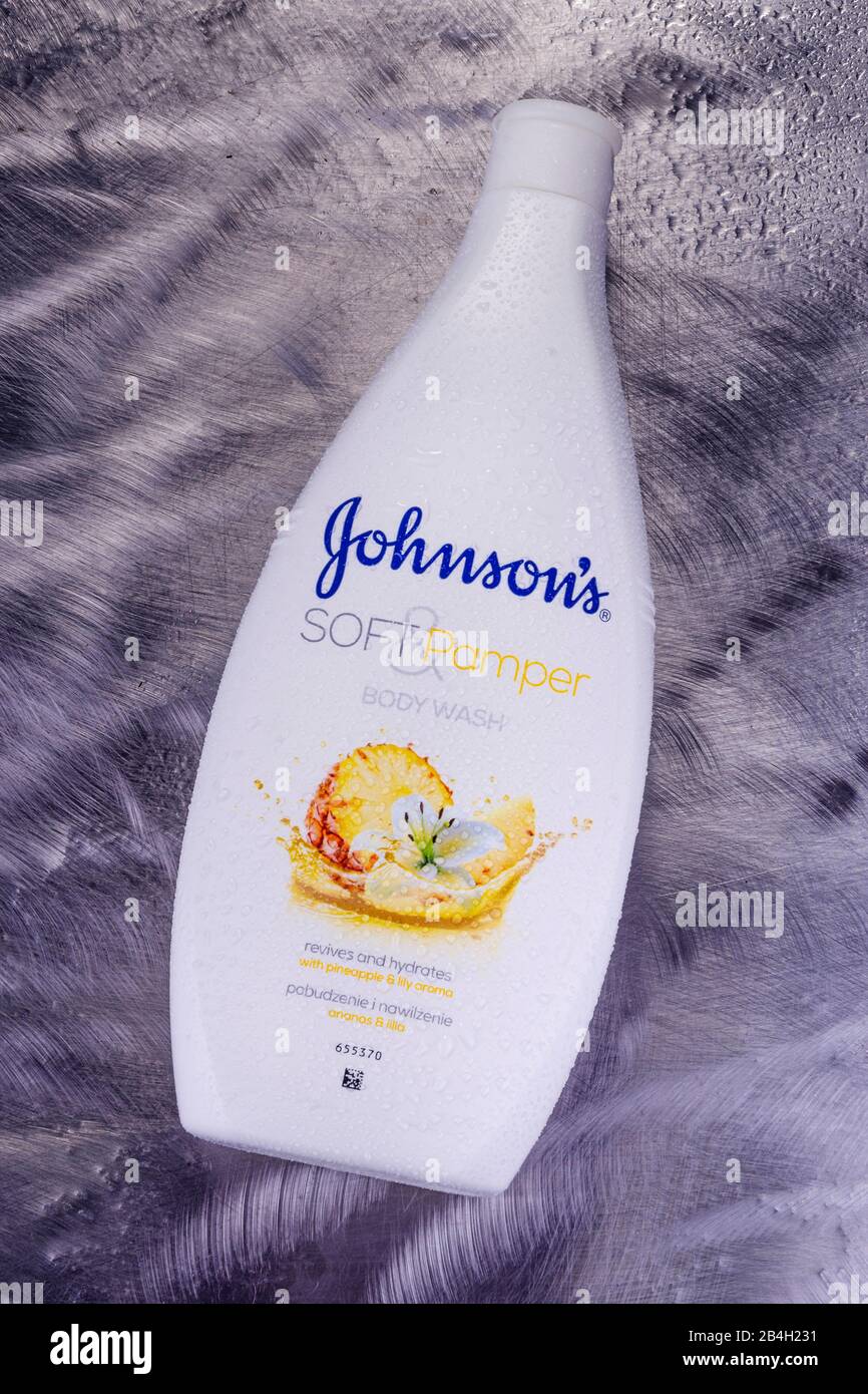 Johnsons body wash isolated on metal background. It is produced by