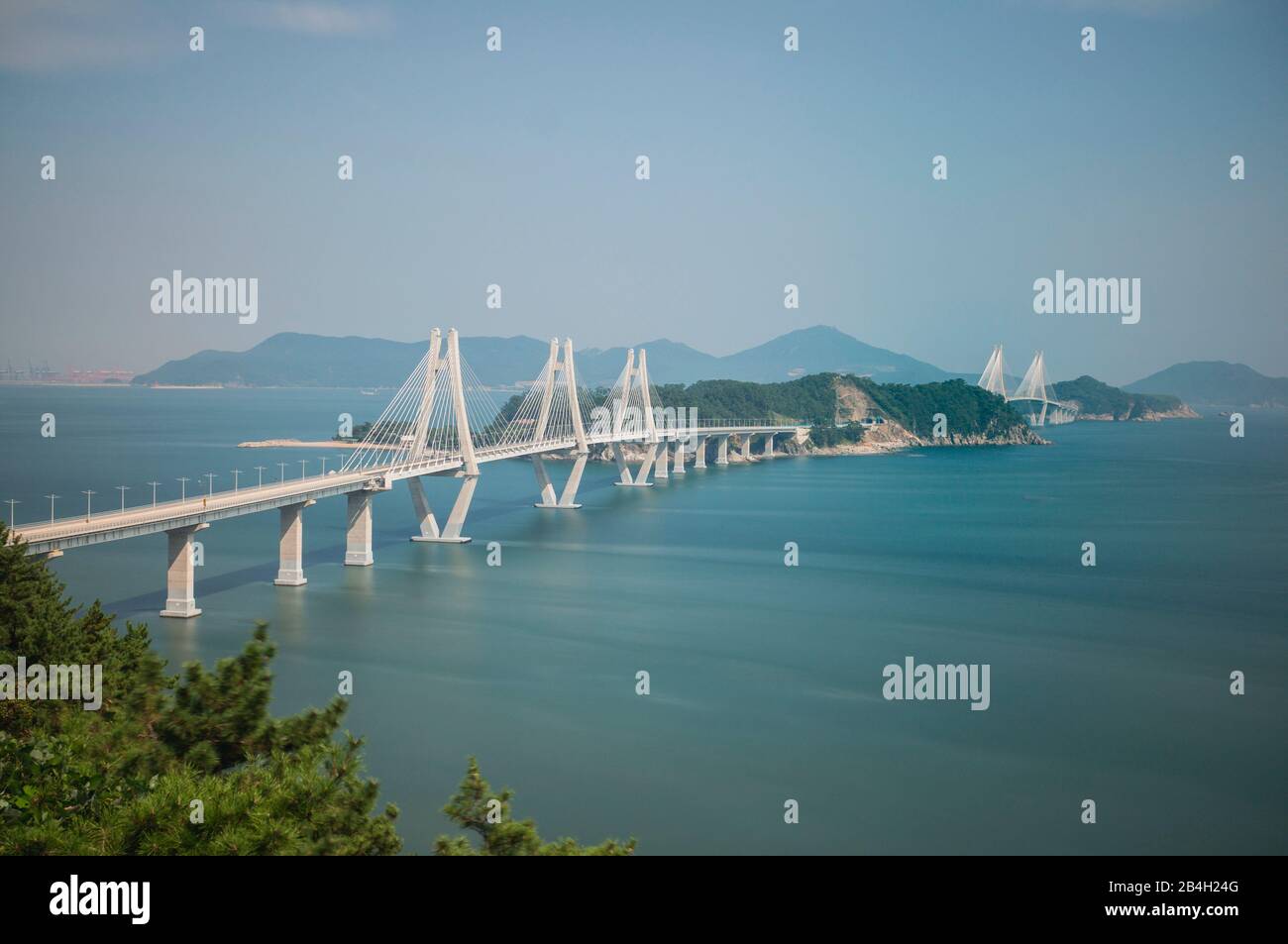 Bridge, sea, river, long exposure, Geoje, Korea Stock Photo