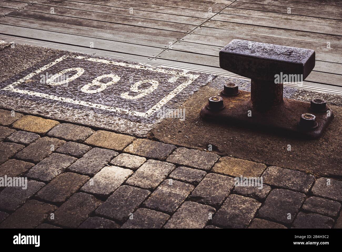 Bollards, harbor, Bremerhaven, Germany, Europe Stock Photo