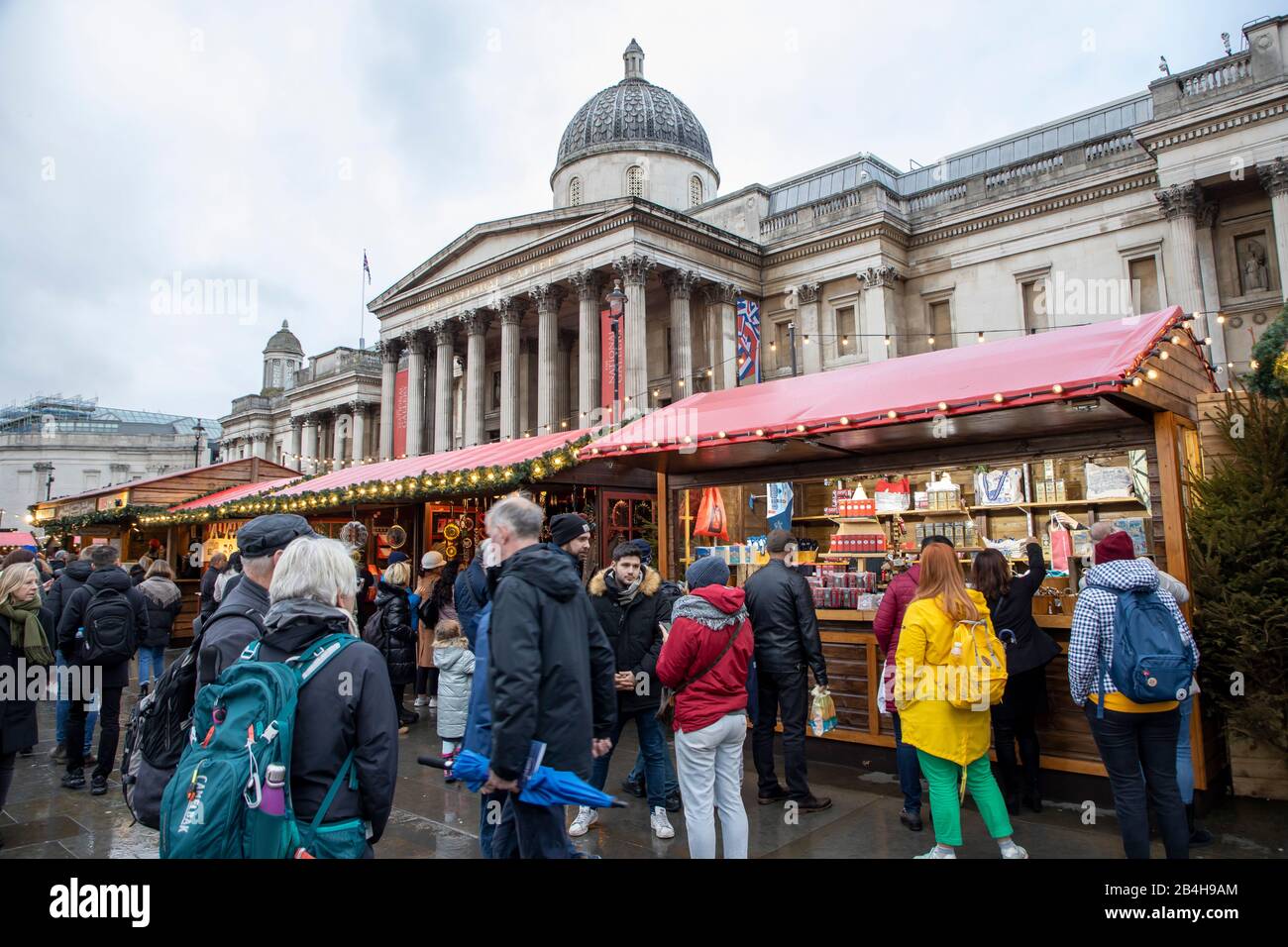 Christmas Market at the National Gallery, Trafalgar Square, London, United Kingdom, Stock Photo