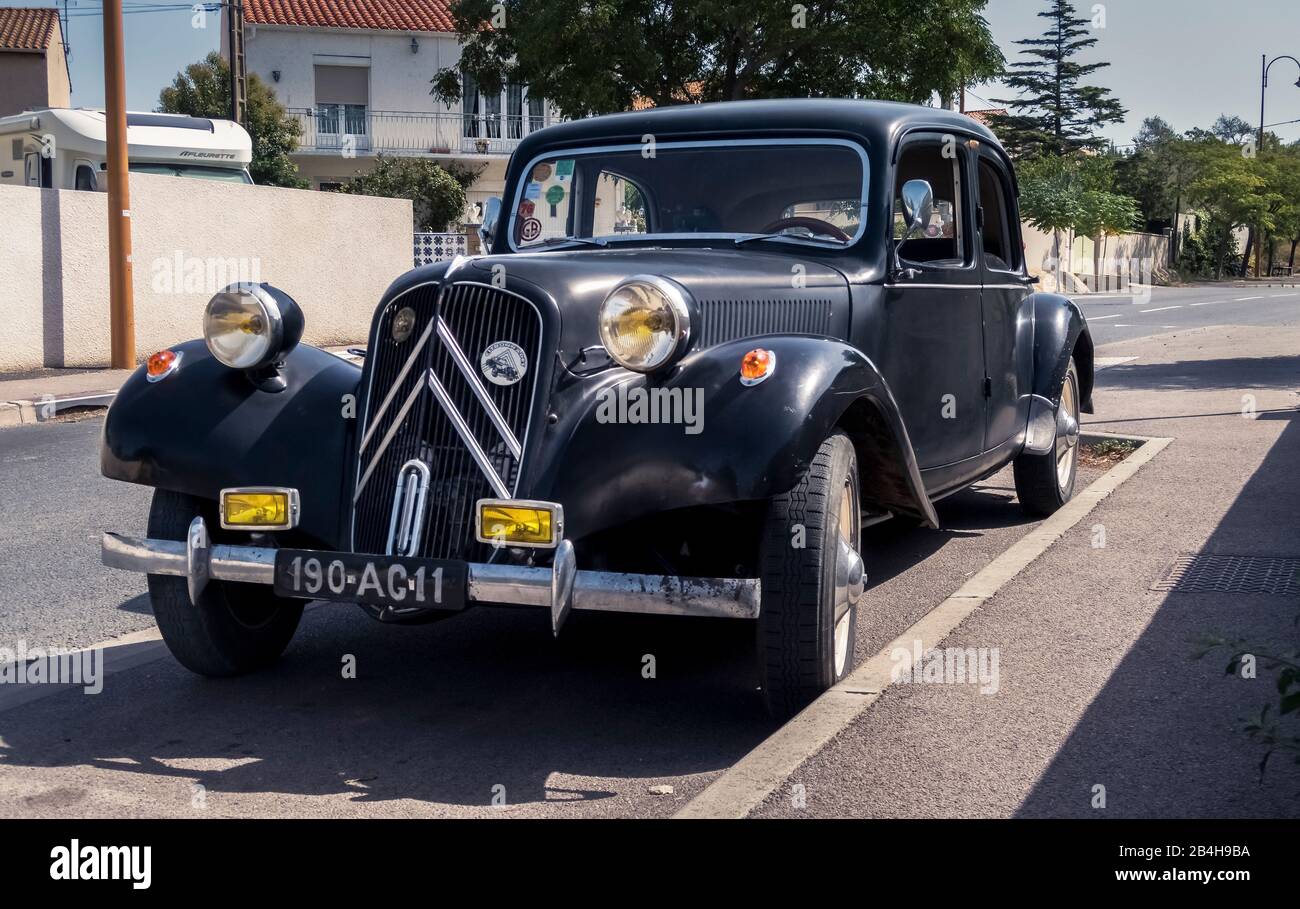 Old Citroen Traction Avant at Salles d'Aude. Built between 1934 and 1957. Stock Photo
