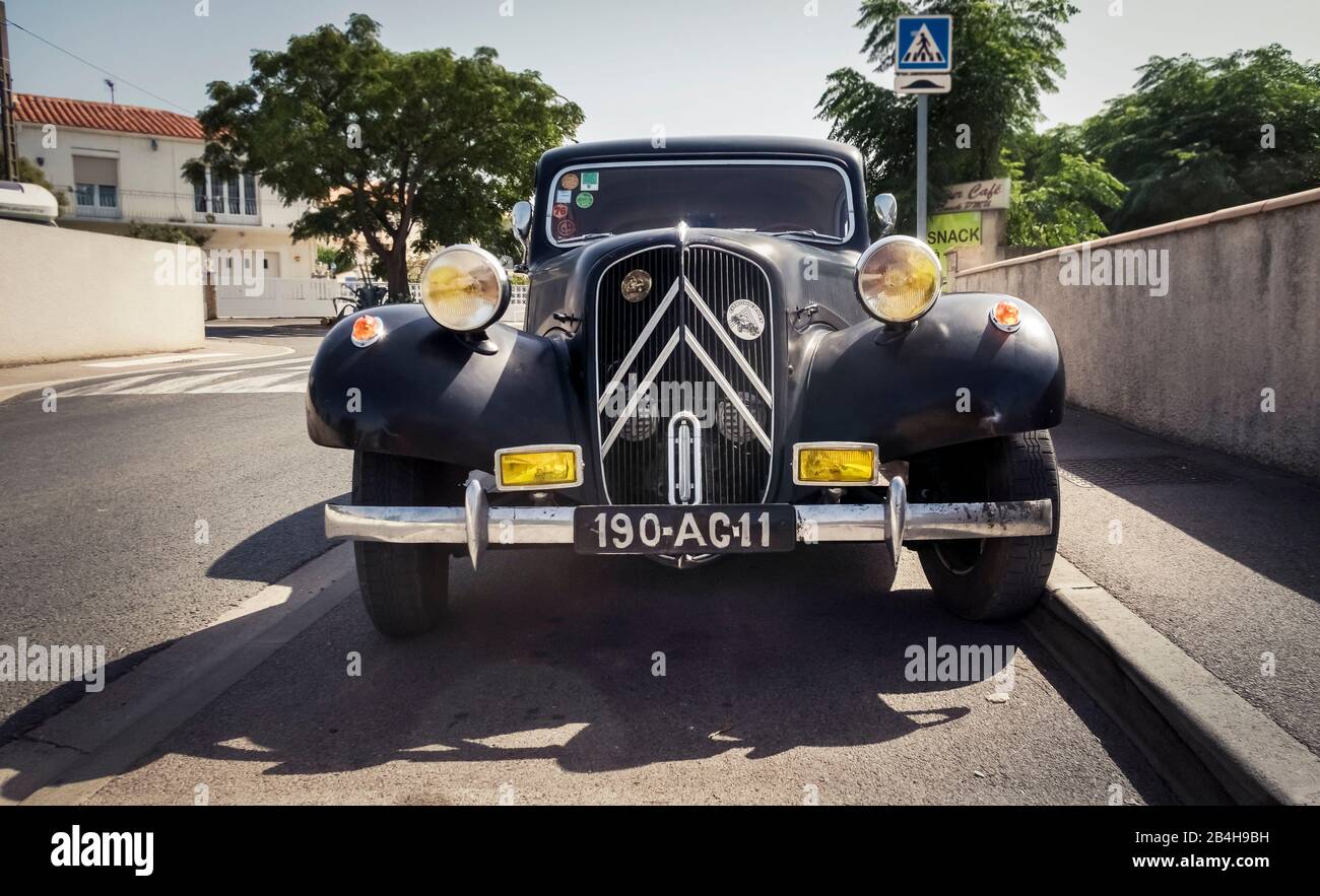 Old Citroen Traction Avant at Salles d'Aude. Built between 1934 and 1957. Stock Photo
