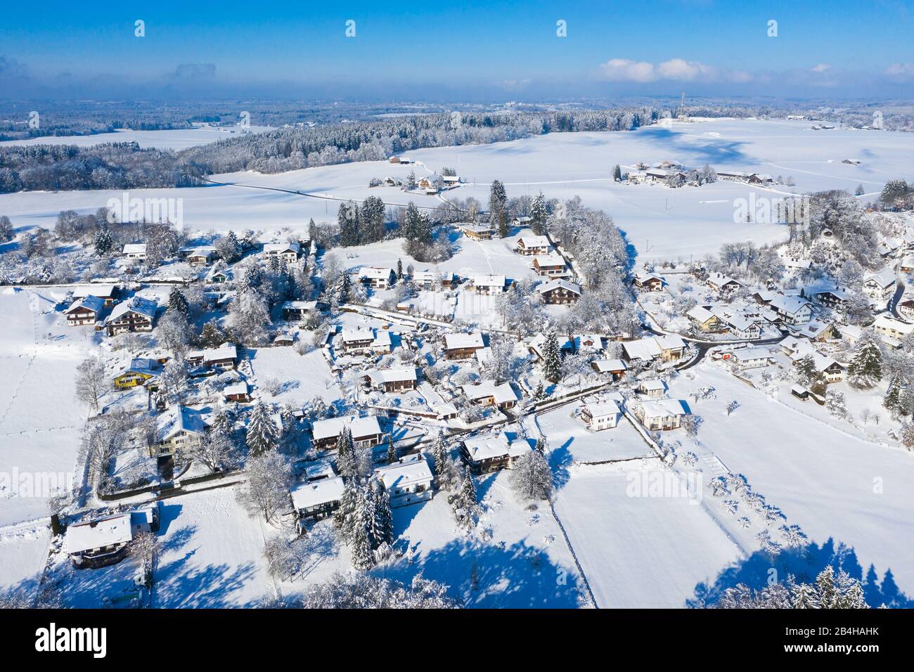 Dorfen at Icking, drone recording, Upper Bavaria, Bavaria, Germany Stock Photo