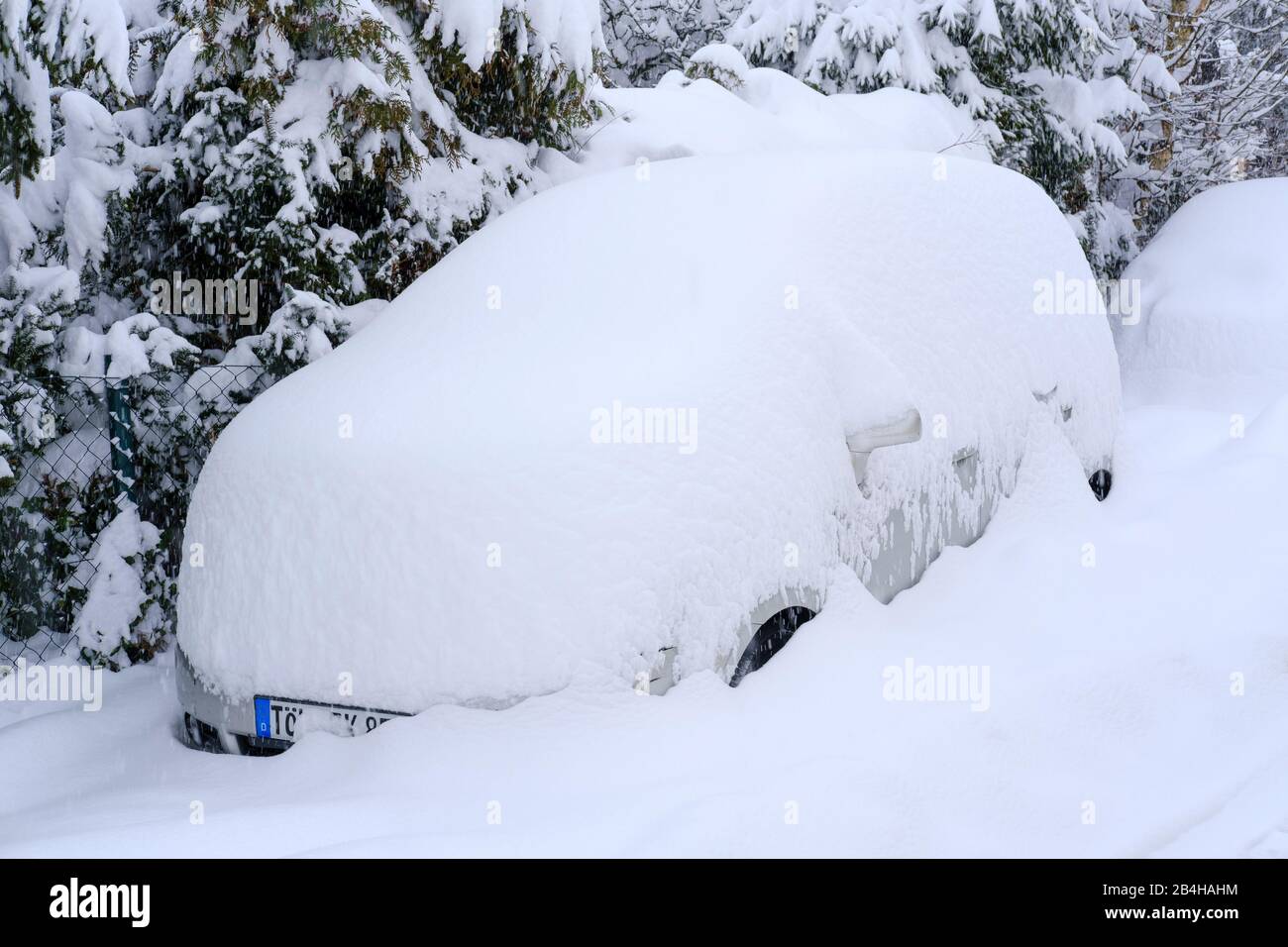 deep snowed car, Geretsried, Upper Bavaria, Bavaria, Germany Stock Photo