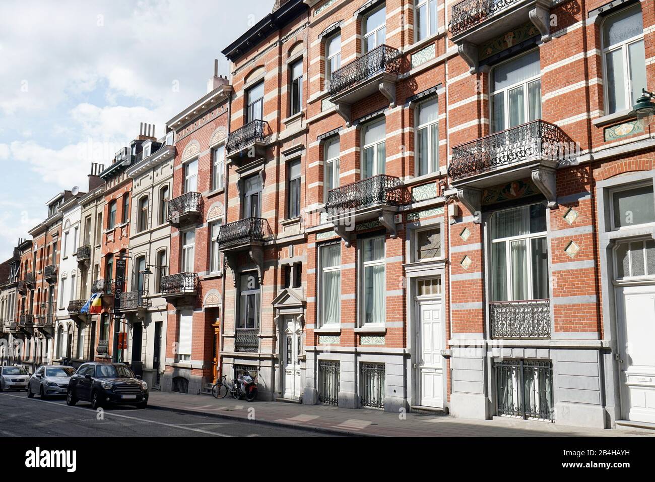 Europe, Belgium, Brussels, row of houses, typical street with brick