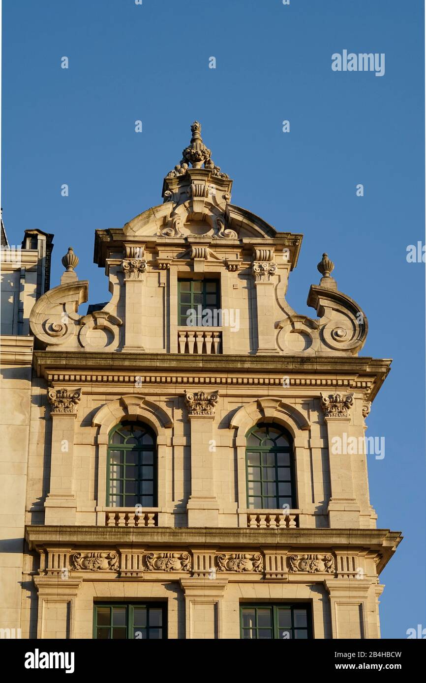 Europe, Belgium, Brussels, historic center, also called Pentagon, historic house facade, dormer window, evening sun Stock Photo