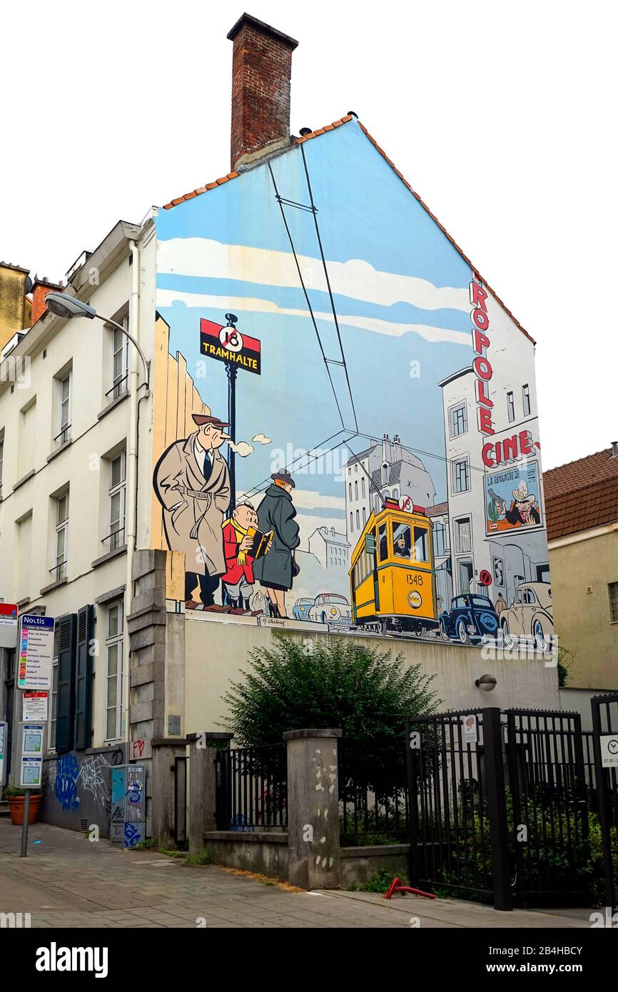 Europe, Belgium, Brussels, comic strip route, house wall, facade