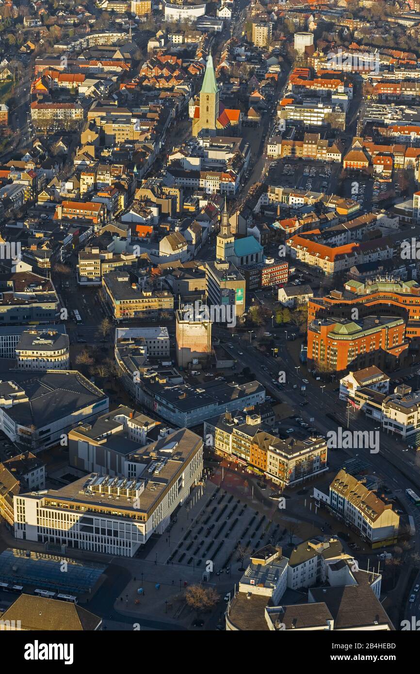 , city center of hamm with St. Paul's Church and Martin-Luther-church, 05.03.2013, aerial view, Germany, North Rhine-Westphalia, Ruhr Area, Hamm Stock Photo
