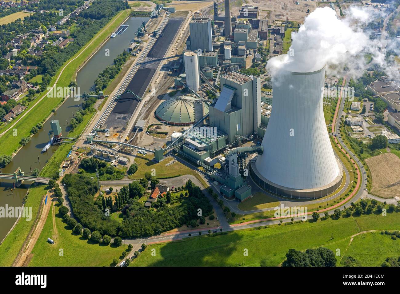 coal-fired power station Duisburg-Walsum at river Rhine, 08.07.2013, aerial view, Germany, North Rhine-Westphalia, Ruhr Area, Duisburg Stock Photo