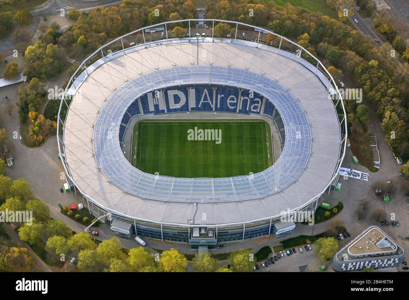 HDI Arena stadium in Calenberger Neustadt district of Hannover, 31.10.2013, aerial view, Germany, North Rhine-Westphalia, Hanover Stock Photo