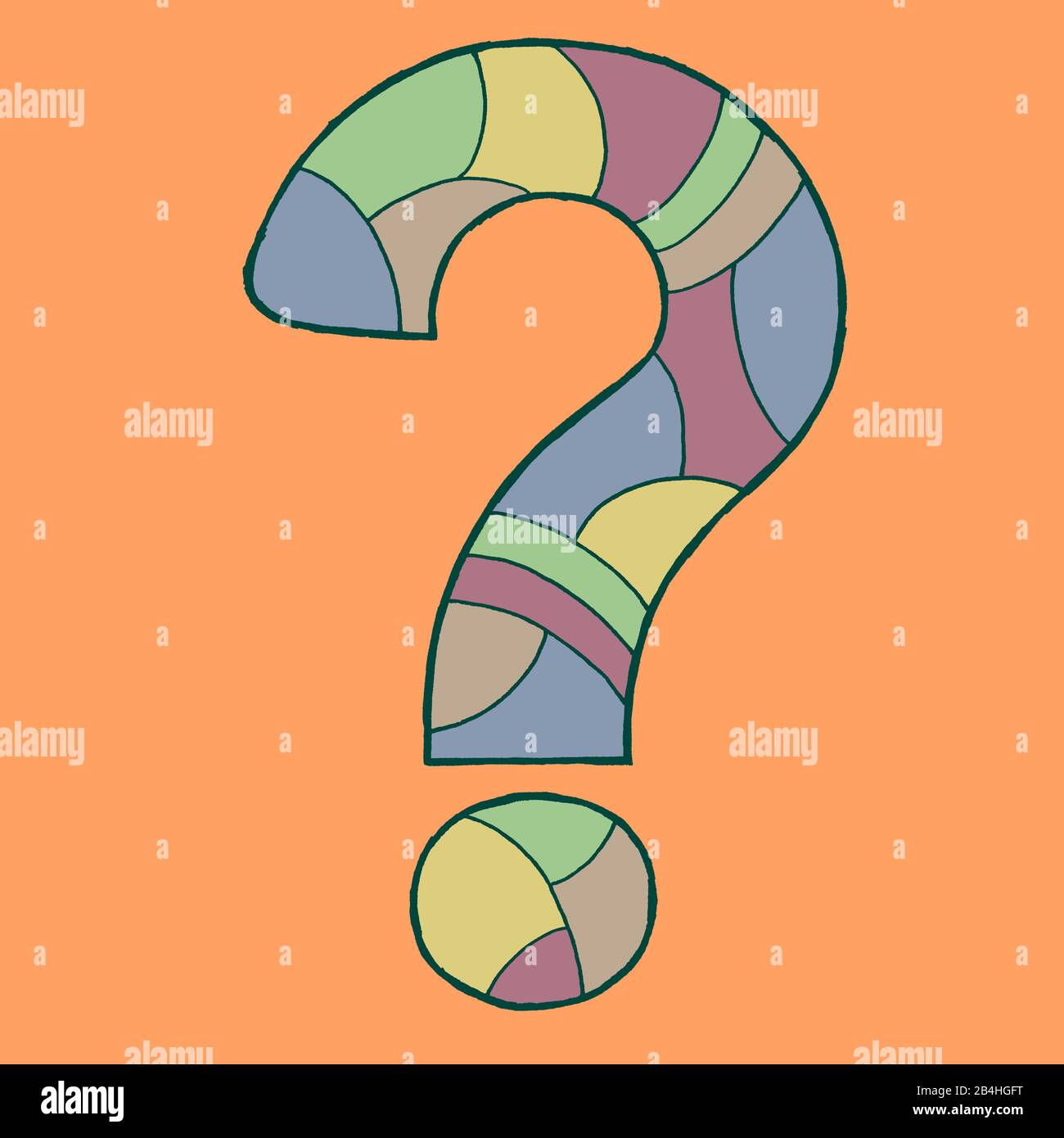 Fragezeichen, gezeichnet als Vektorillustration, in Pastell-Farbtönen in Pop-Art-Stilistik Stock Photo