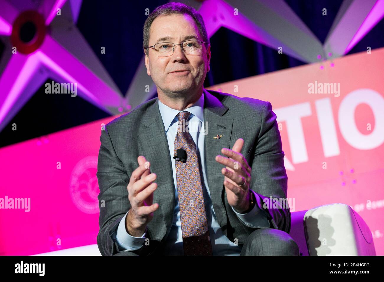 Bradley Tilden, Chairman, President, and Chief Executive Officer, Alaska Air Group, Inc., speaks at the U.S. Chamber of Commerce Aviation Summit in Wa Stock Photo