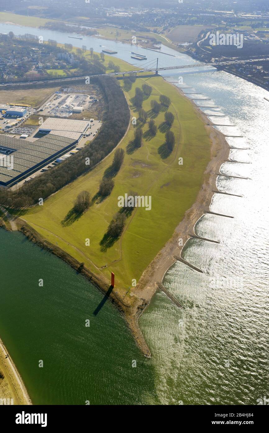 , mouth of river Ruhr into river Rhine in Duisburg, 04.03.2013, aerial view, Germany, North Rhine-Westphalia, Ruhr Area, Duisburg Stock Photo