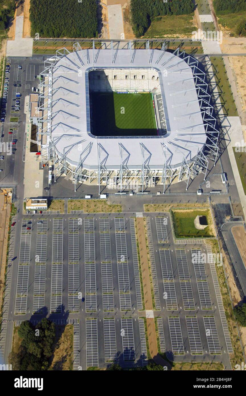 , Borussia-Park Stadium of the football team Borussia Monchengladbach, 11.09.2004, aerial view, Germany, North Rhine-Westphalia, Moenchengladbach Stock Photo