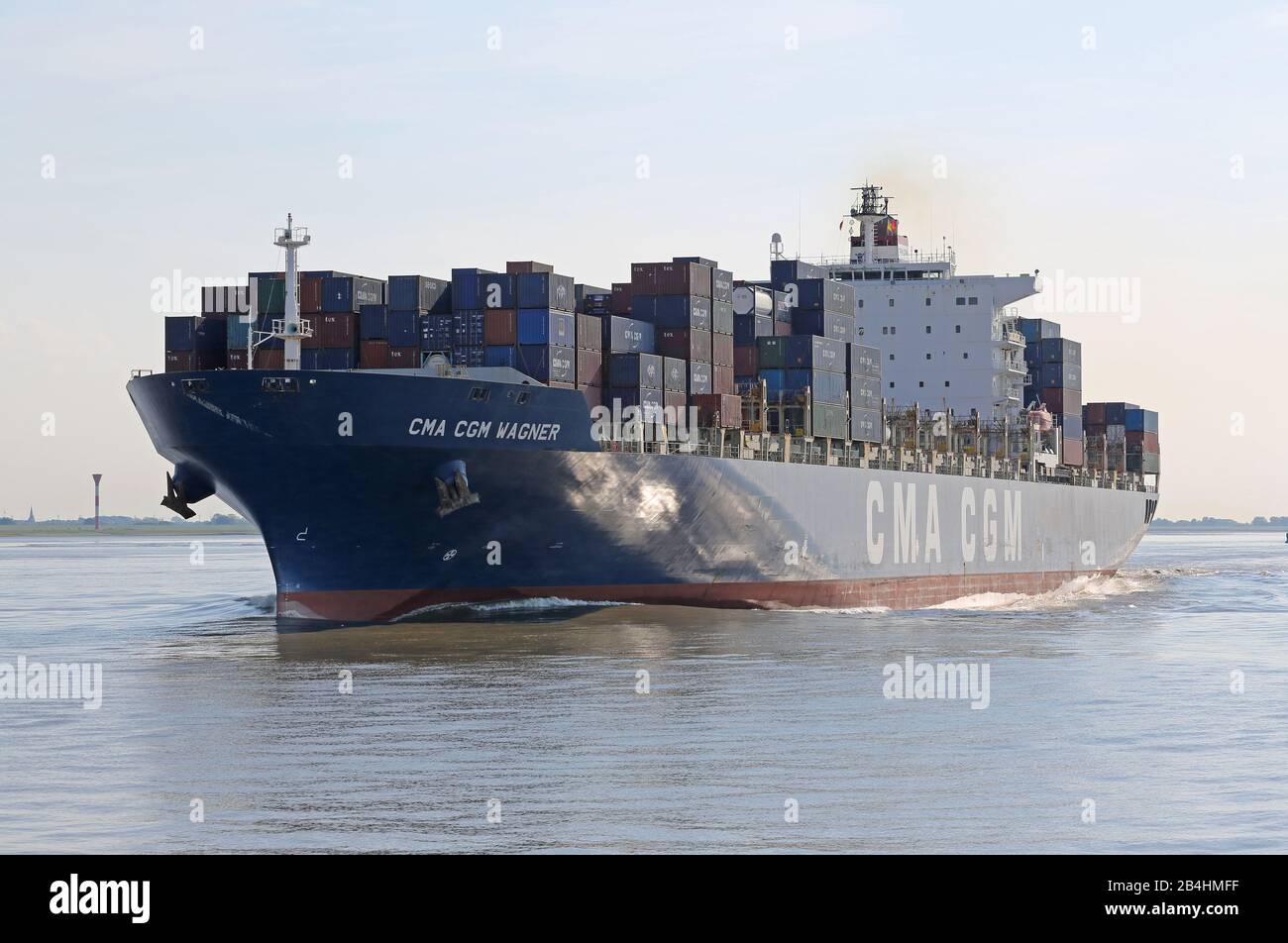 CMA CGM Wagner on river Elbe Stock Photo