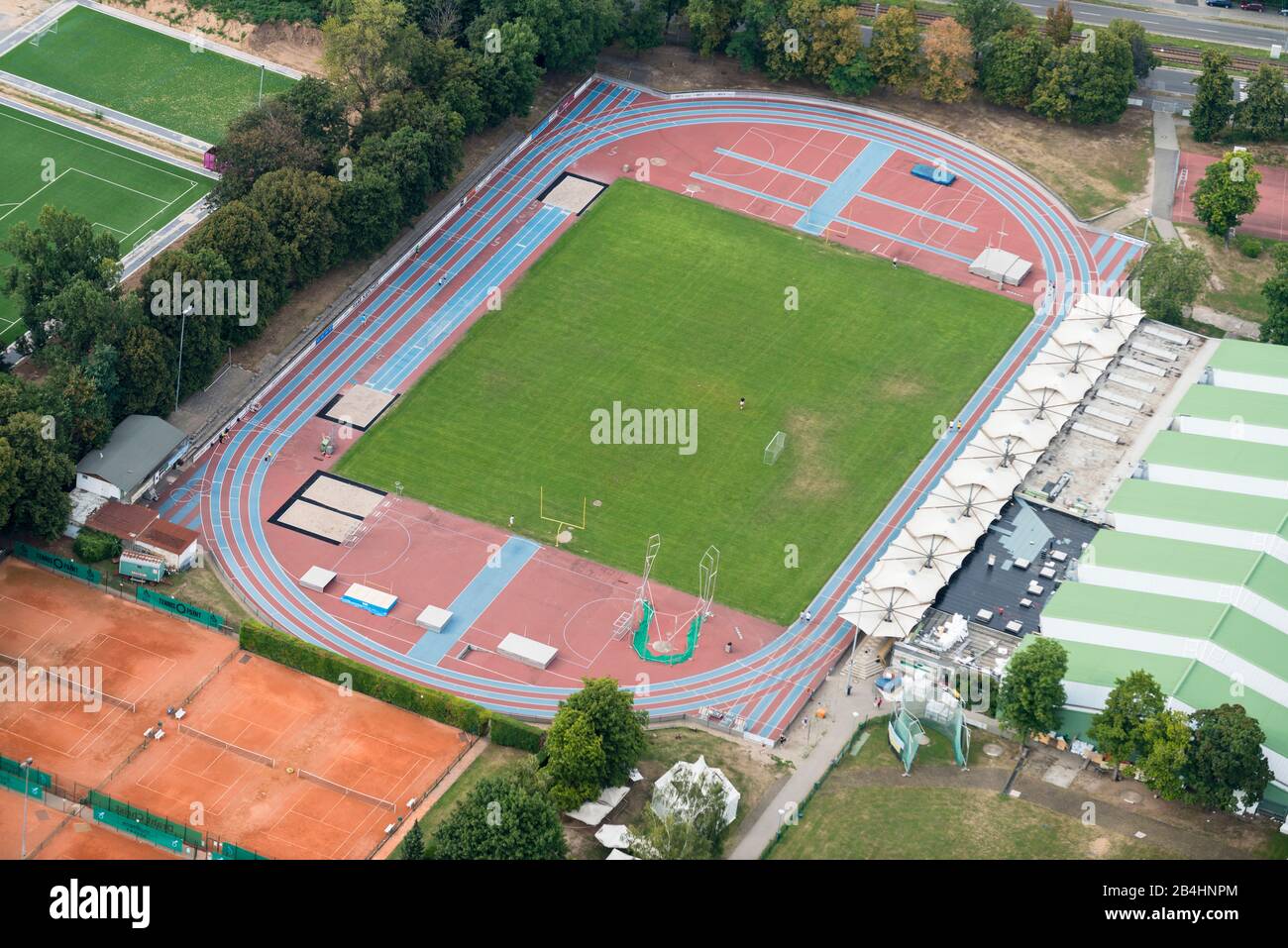 Aerial view of the Olympic training center athletics in Mannheim, sports field Stock Photo