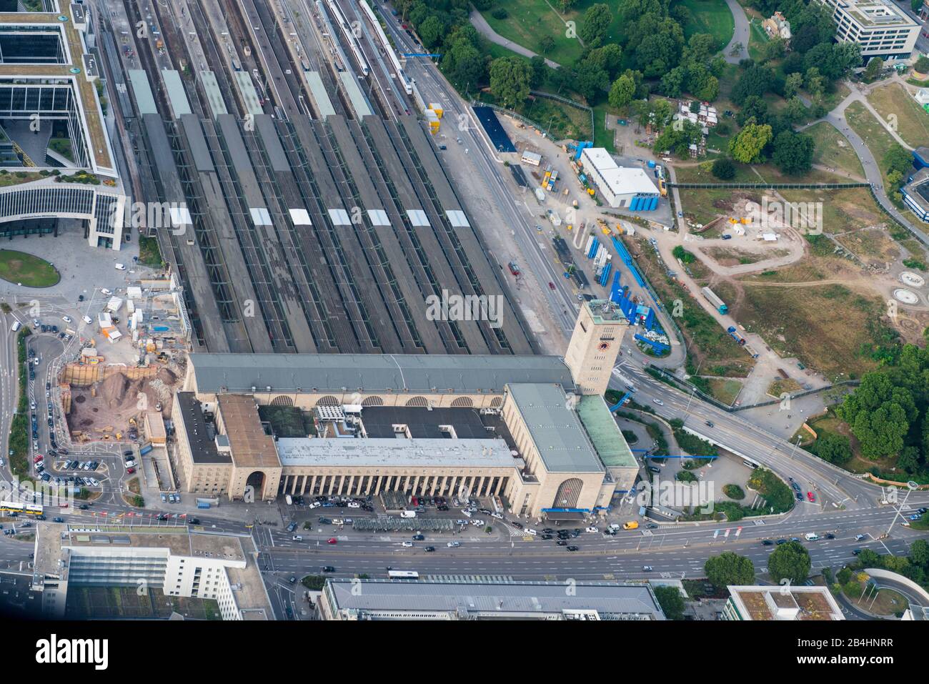 Luftaufnahme des Stuttgarter Hauptbahnhofes zu Beginn der Großbaustelle Stock Photo