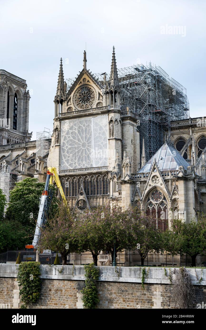 Die Kathedrale Notre Dame in Paris nach der Brandkatastrophe vom 15. und 16. April 2019 Stock Photo