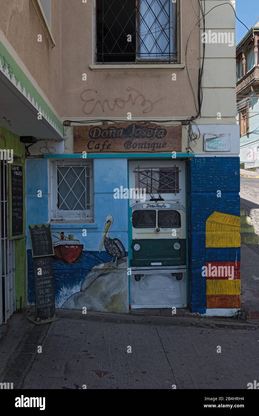 Street art graffiti in the Concepcion district Valparaiso Chile Stock Photo