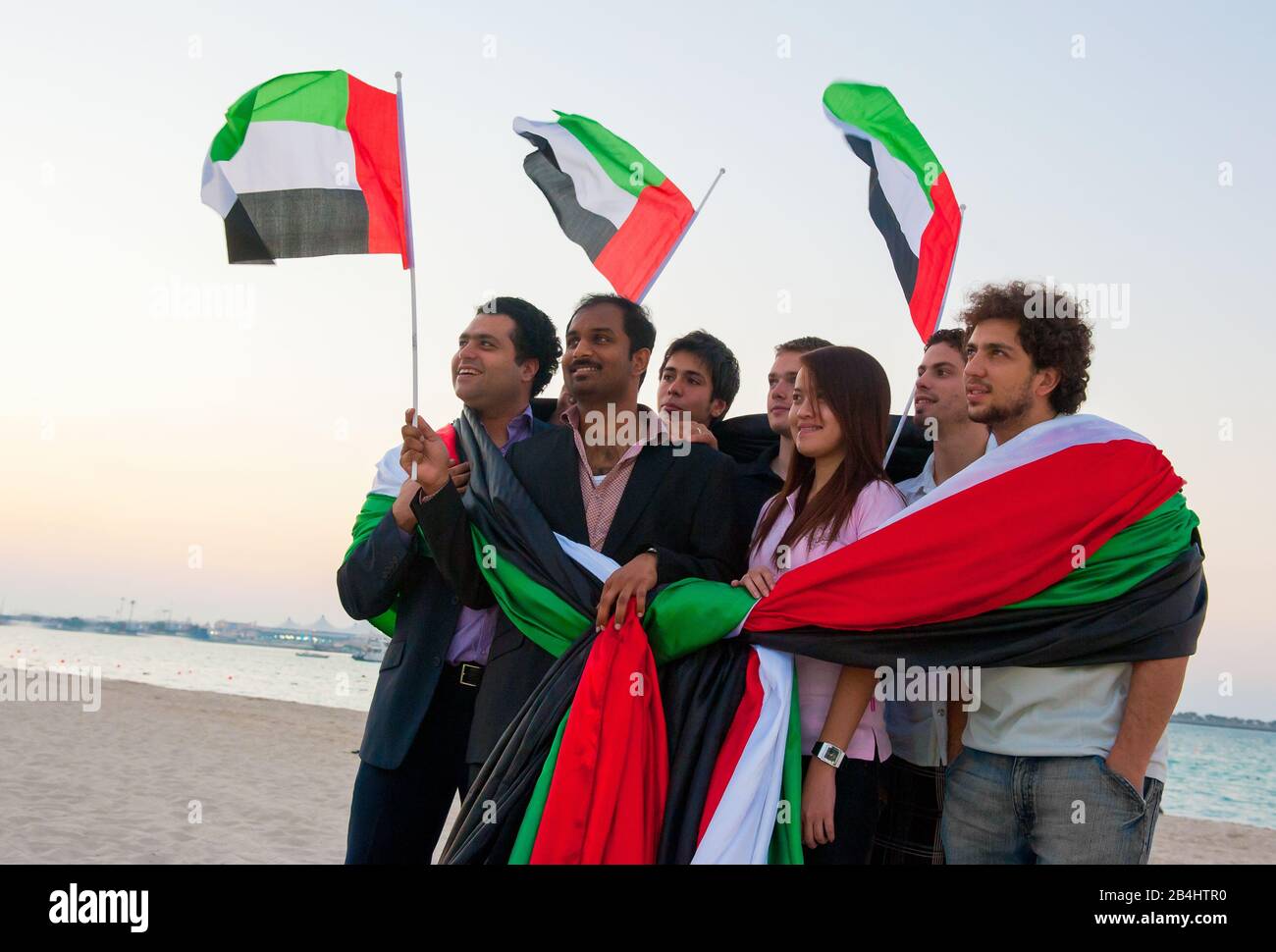UAE national Day people celebrating in Abu Dhabi Corniche in December 1, 2011 in UAE, Abu Dhabi Stock Photo