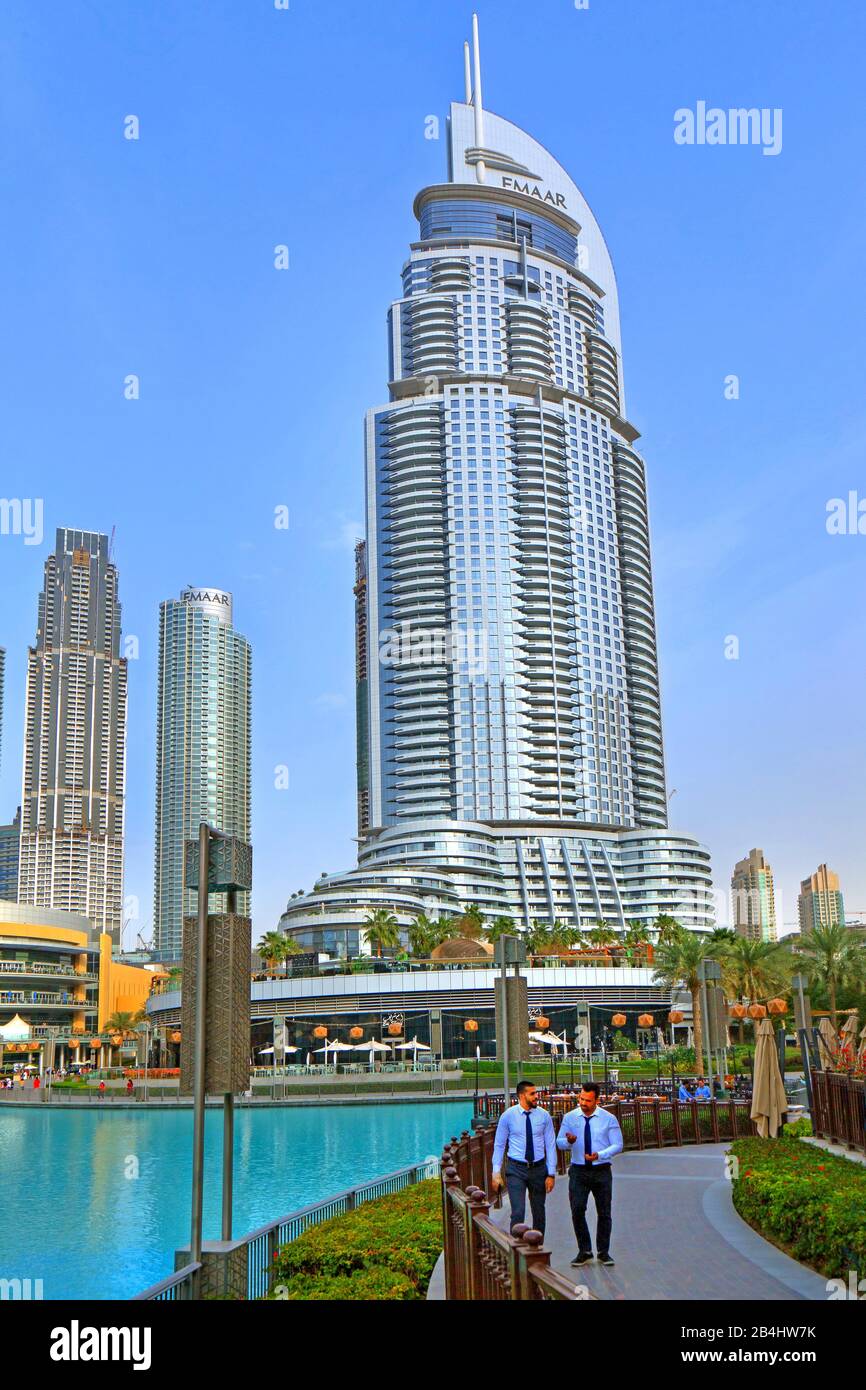 The Address Highrise at Burj Lake in Downtown, Dubai, Persian Gulf, United Arab Emirates Stock Photo