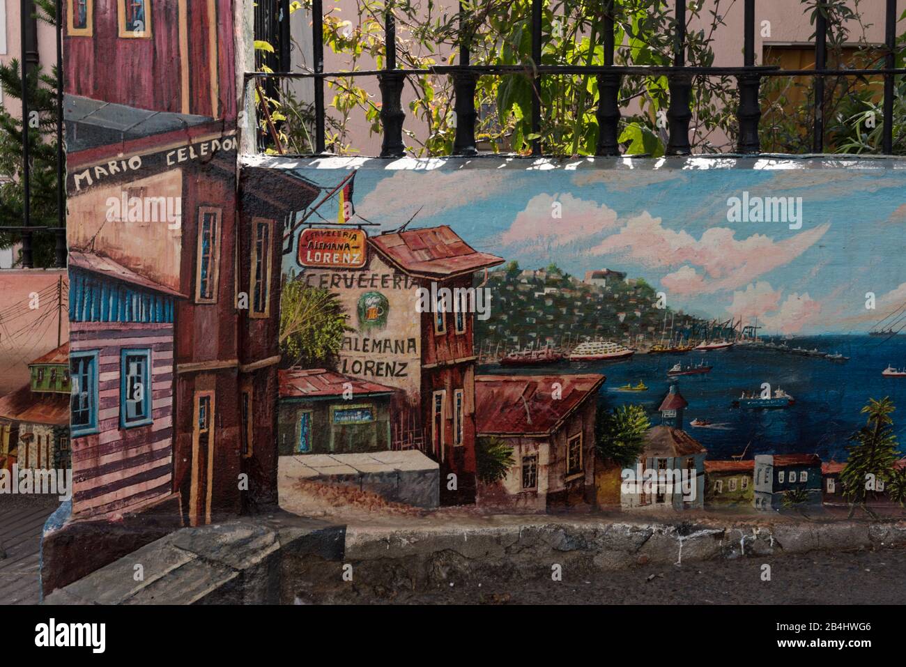 Street art graffiti in the Concepcion district Valparaiso Chile Stock Photo