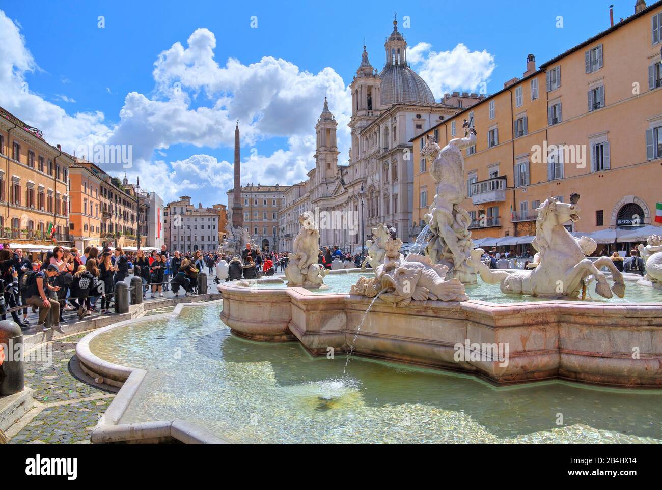 Piazza Navona in the old town with Neptune Fountain, Rome, Lazio, Italy Stock Photo