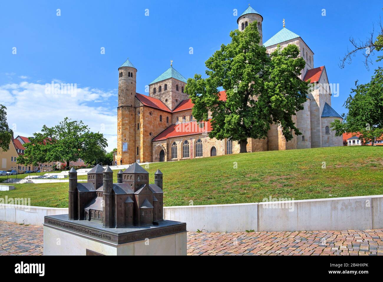Early Romanesque church of St. Michael with church model, Hildesheim, Lower Saxony, Germany Stock Photo