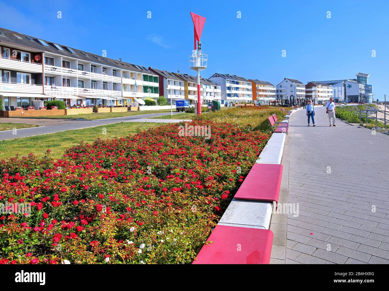 Promenade at the south beach with hotels and roses discounts, Heligoland, Heligoland bay, German bay, North Sea island, North Sea, Schleswig-Holstein, Germany Stock Photo