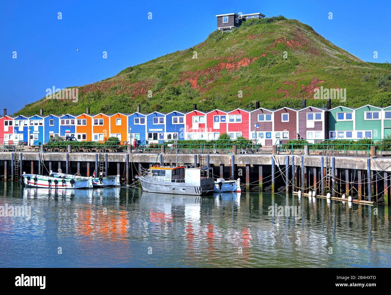 Lobster booths at the harbor, Heligoland, Heligoland bay, German bay, North Sea island, North Sea, Schleswig-Holstein, Germany Stock Photo