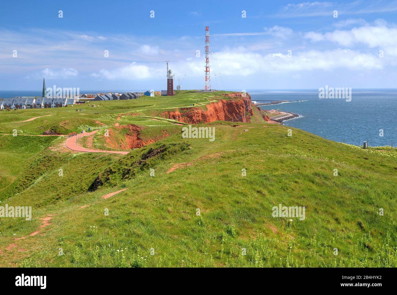View from Pinneberg 61, 3m over the Oberland with location lighthouse and transmission tower, Heligoland, Helgoland Bay, German Bay, North Sea island, North Sea, Schleswig-Holstein, Germany Stock Photo