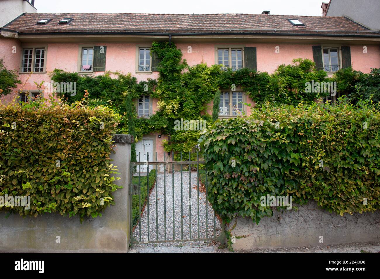 Swiss village Cully alongside Lake Geneva, Vaud, Switzerland Stock