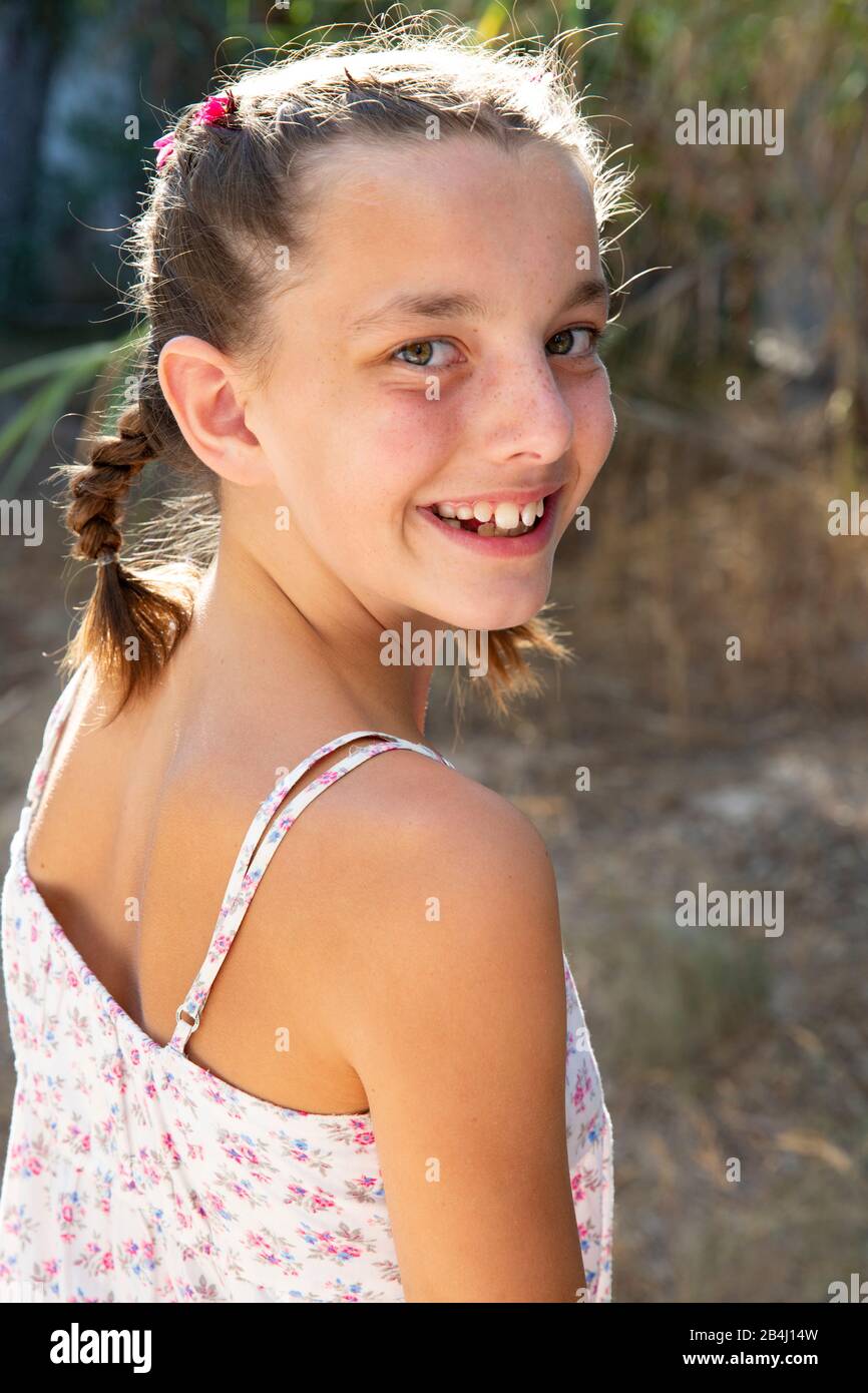 Portrait, heads, smile, girl Stock Photo