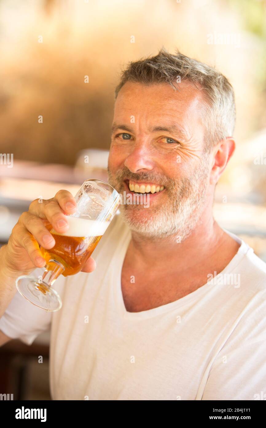 Portrait, beer, man, laugh Stock Photo