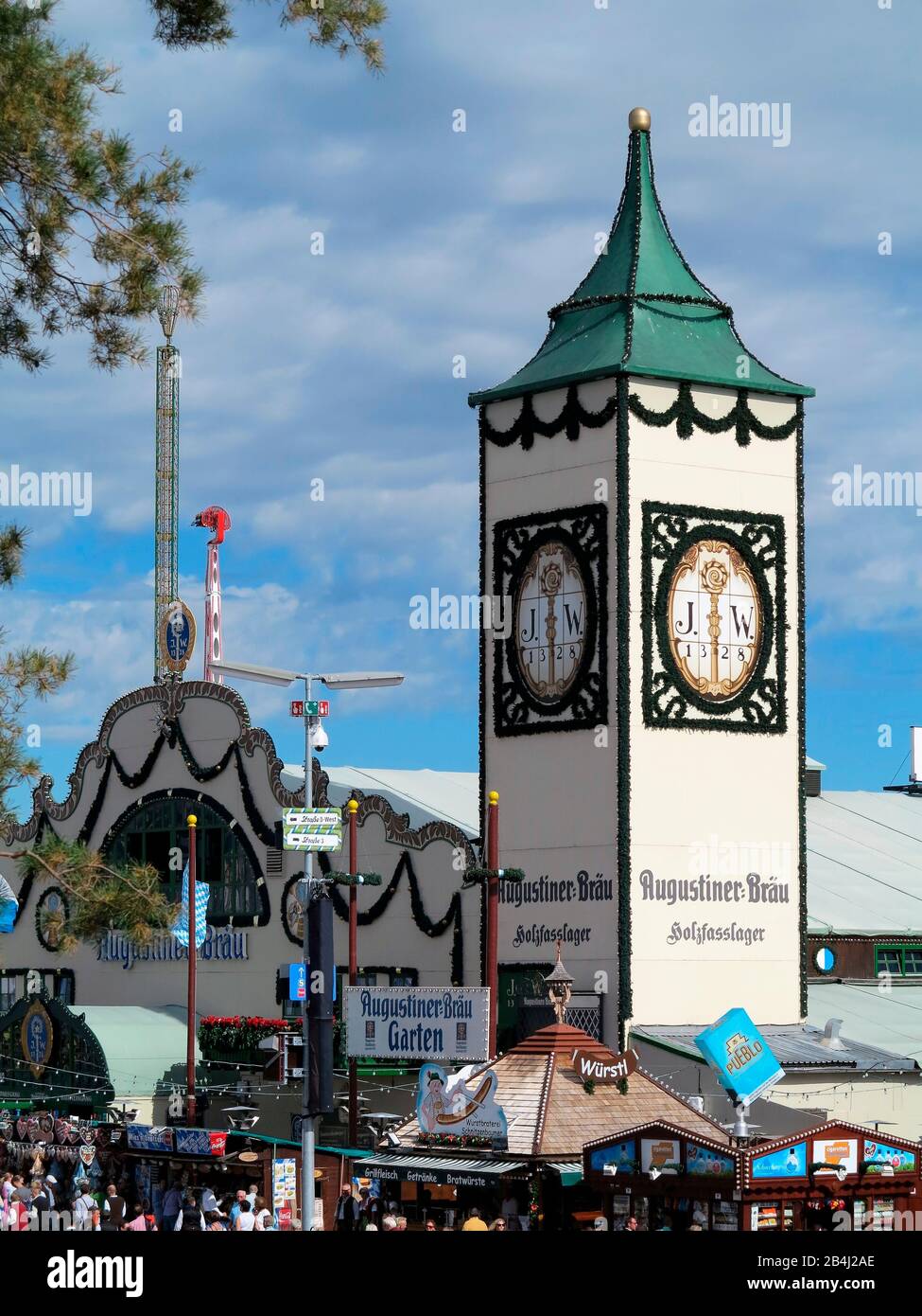 Germany, Bavaria, Munich, Oktoberfest, Augustiner Bräu, beer tower and marquee Stock Photo