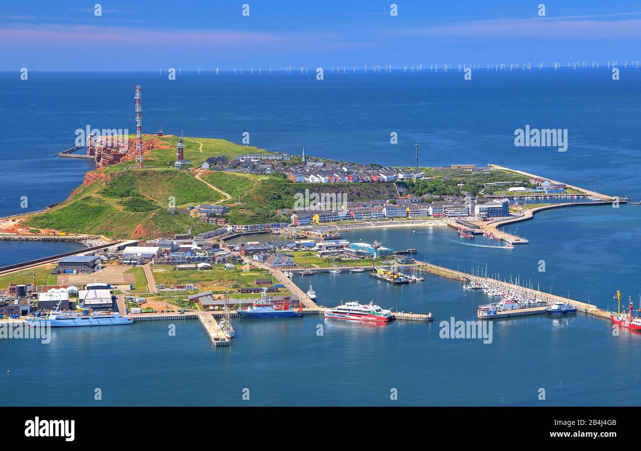 The island from south with upper and lower land the south harbor and cliff, Heligoland, Heligoland bay, German bay, North Sea island, North Sea, Schleswig-Holstein, Germany Stock Photo
